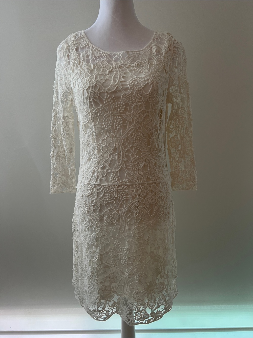 Lauren Ralph Lauren Cream Floral Lace Long Sleeve Sheath Dress